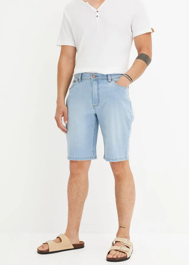 Bermudas vaqueras elásticas con corte normal (2 unidades) Denim claro + sarga blanca